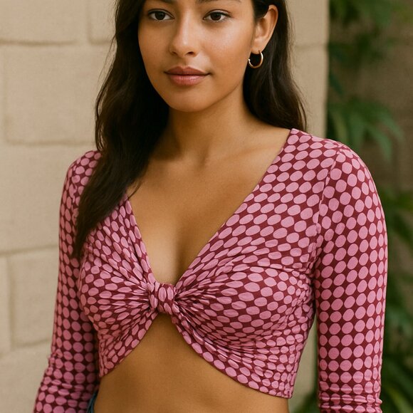 Cotton On Pink Patterned Knot Front Crop Top - Picture 1 of 7